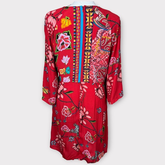 Desigual Red Floral Print Tie Front Dress Knee Length Long Sleeve Size 42 US 8 M - Picture 2 of 15